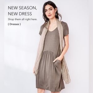 Garnet Hill Womens Light Brown Comfy Short Sleeve Swing Pocket Dress Size Medium